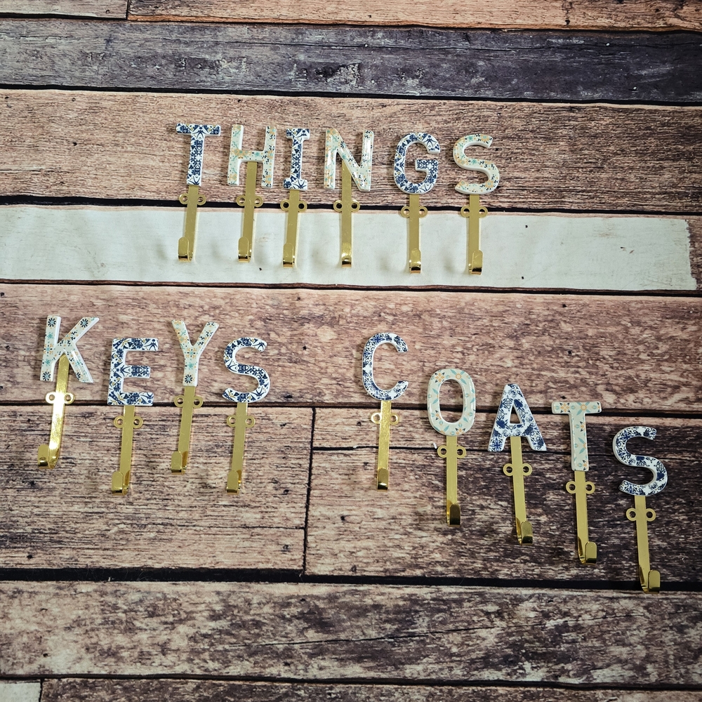 Gold and Blue Wall Hooks for Keys, Coats, and Things